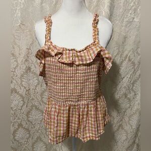 Gingham plaid smocked tank top
